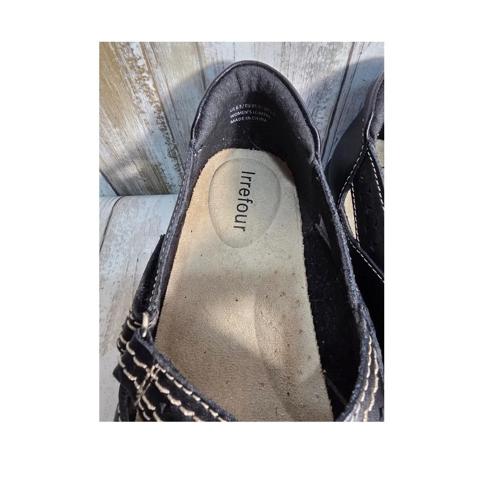 Irrefour Women Black Leather Strappy Ballet Flats Comfort Shoes Size 8.5